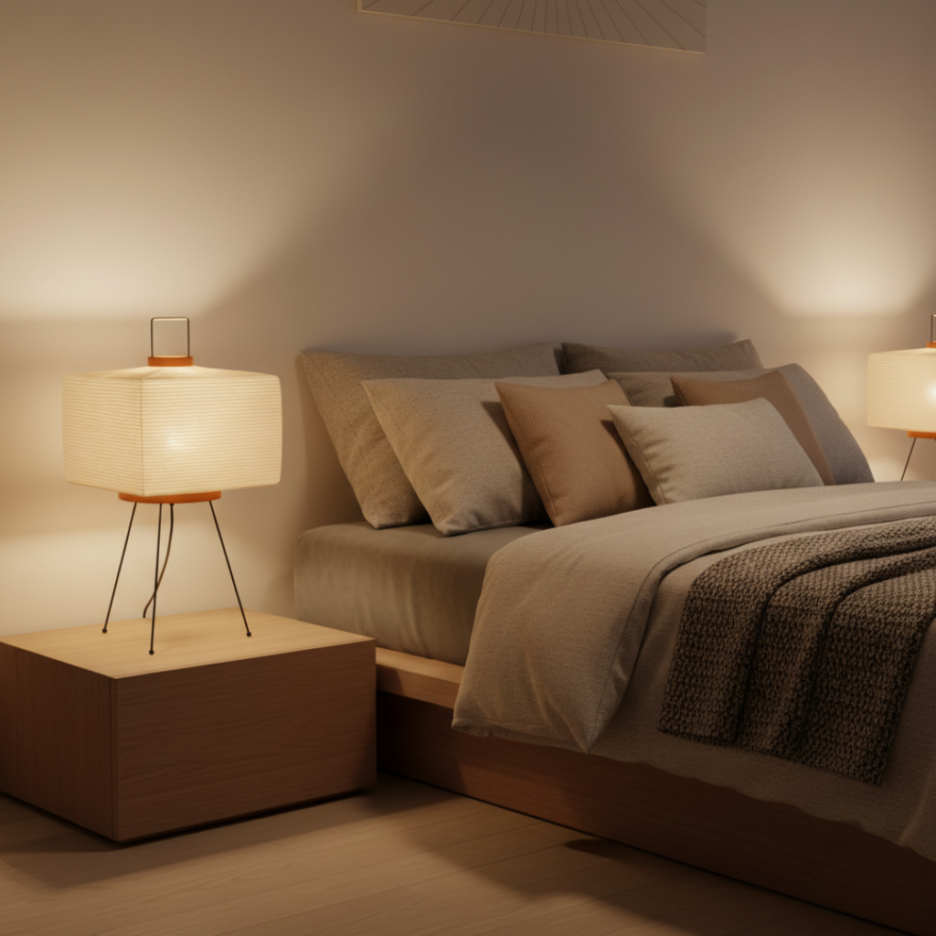 Akari 7A, lámpara de noche estilo wabi-sabi para decoración interior y lectura.
