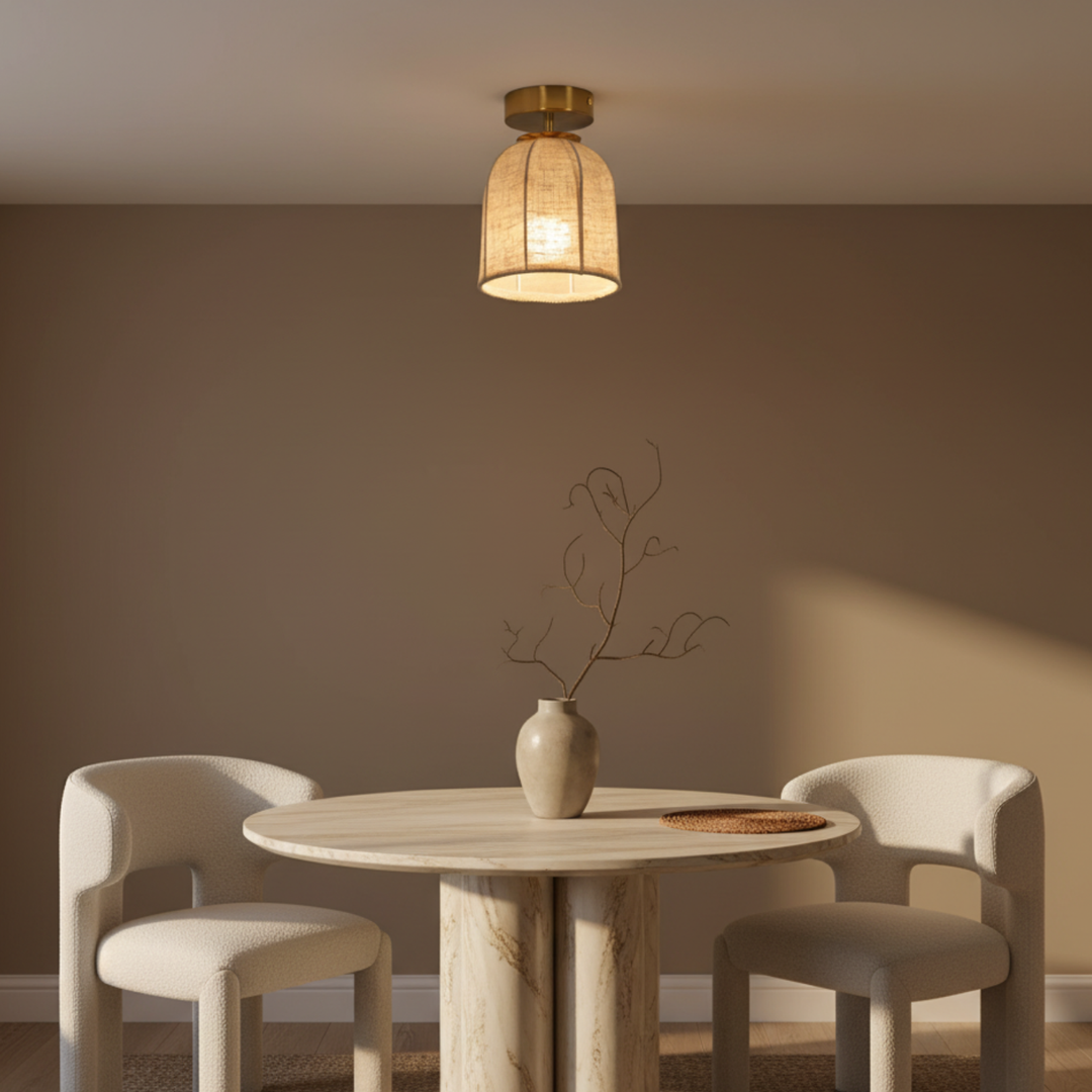 Luminaria de techo empotrada bohemia, diseño de campana, iluminación suave para hogar moderno y rústico.