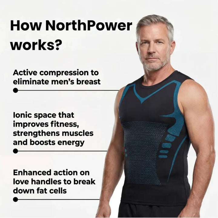 Camiseta de compresión masculina para un ajuste sin rollos, mejora la silueta y la postura, tecnología iónica.