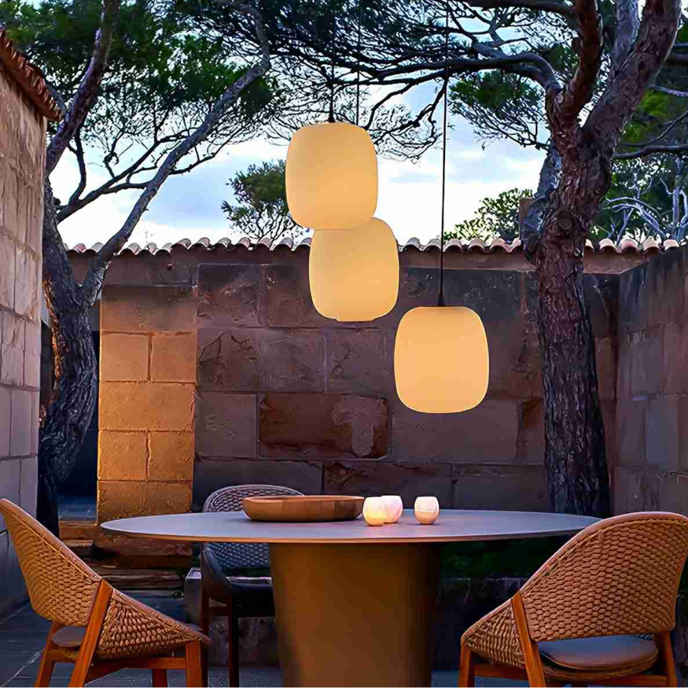 Lámpara colgante LED de estilo japonés moderno, iluminación elegante para exteriores IP65.