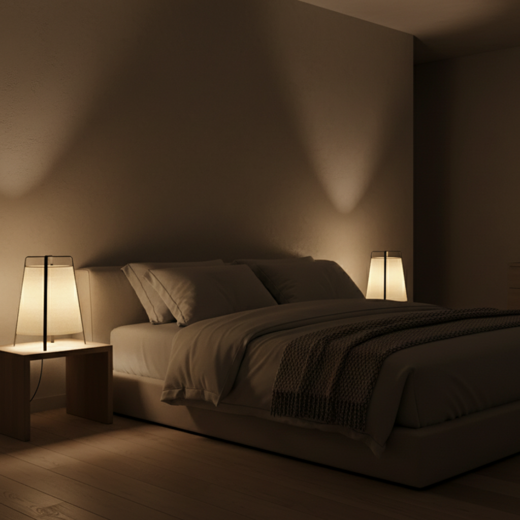 Lámpara de mesa de diseño elegante, ideal para dormitorio con luz LED.