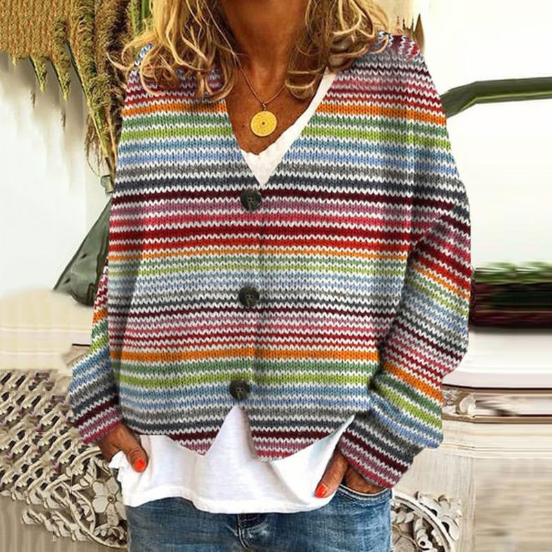 Abrigo ligero de punto estampado para mujer. Chaqueta suave estilo casual, perfecta para invierno y tallas grandes.