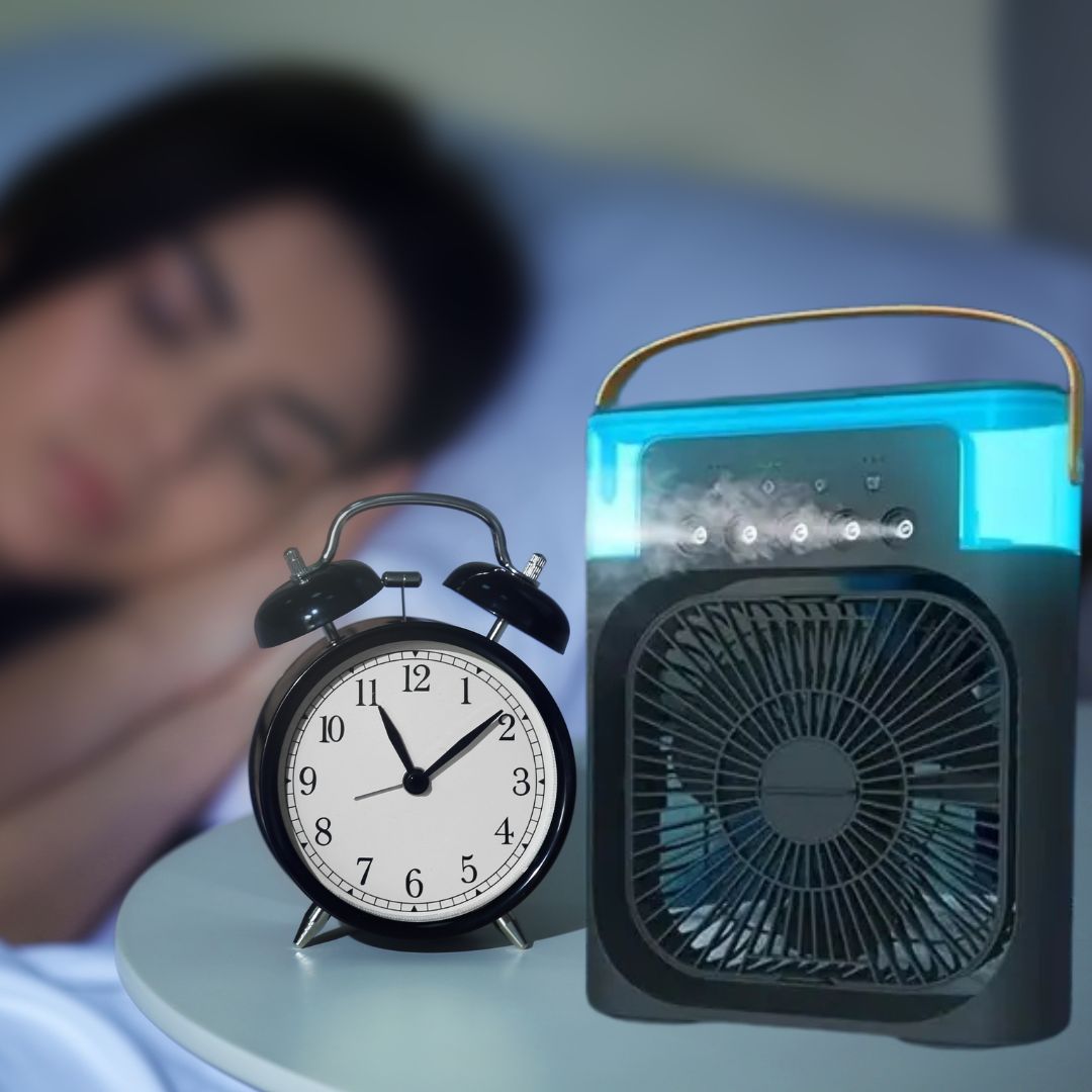 Enfriador de aire portátil y silencioso para un ambiente confortable en hogar u oficina.