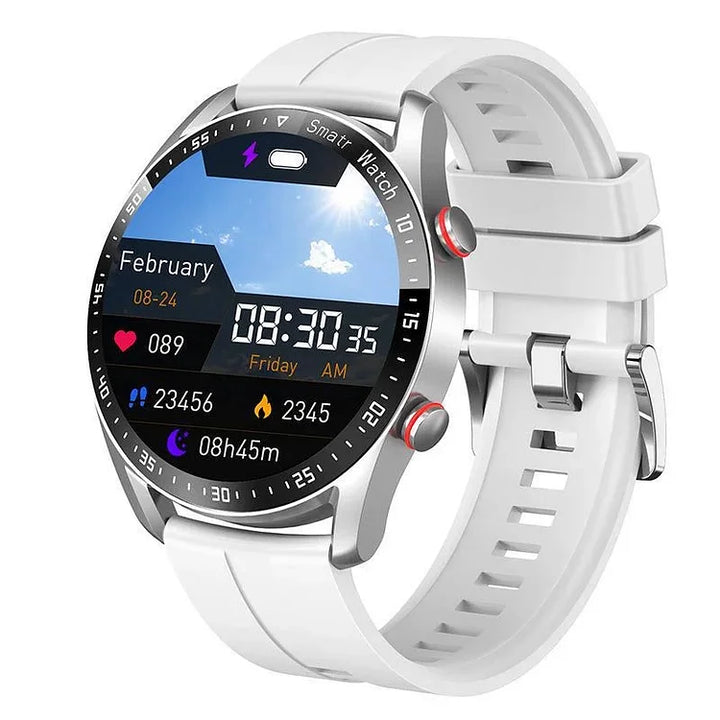 Smartwatch avanzado: monitor de glucosa no invasivo, presión arterial, ritmo cardíaco, oxígeno, fitness.