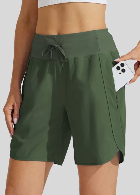 Short versátil mujer, cintura alta con cordón, bolsillos. Ideal para deporte y uso diario casual.