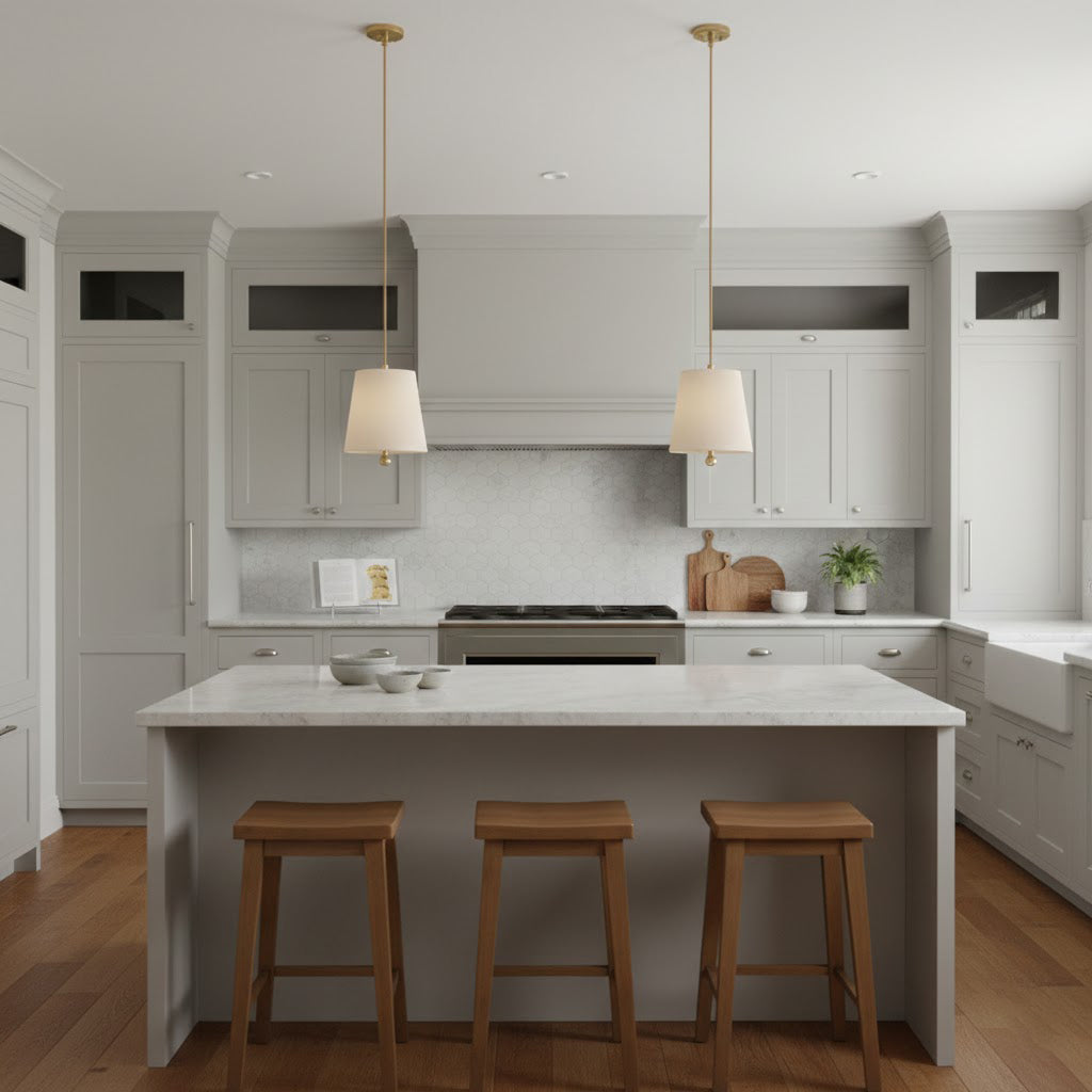 Iluminación decorativa: lámpara colgante de lino y latón. Diseño exclusivo para cualquier techo.