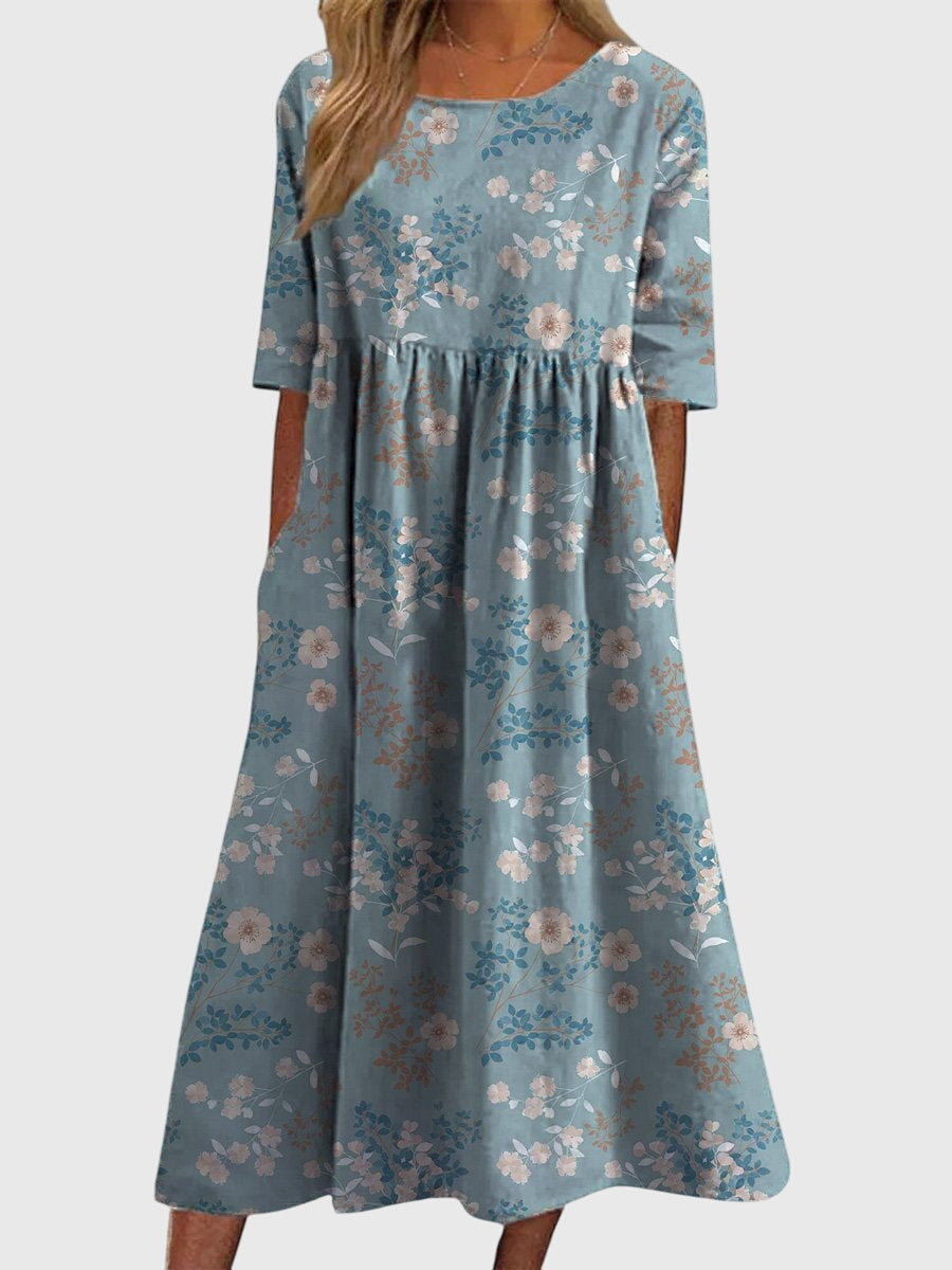 Vestido de mujer floral midi, ideal para primavera y verano. Comodidad y estilo elegante con corte suelto.