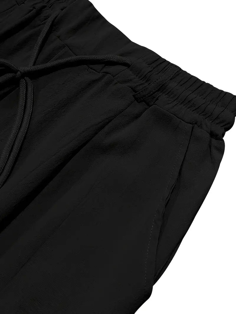 Pantalones de lino largos de hombre, moda de verano, cordón ajustable, estilo fresco y casual.