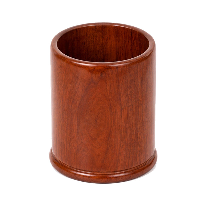 Portabolígrafos redondo clásico de madera de cerezo para organizar el escritorio de oficina con estilo.