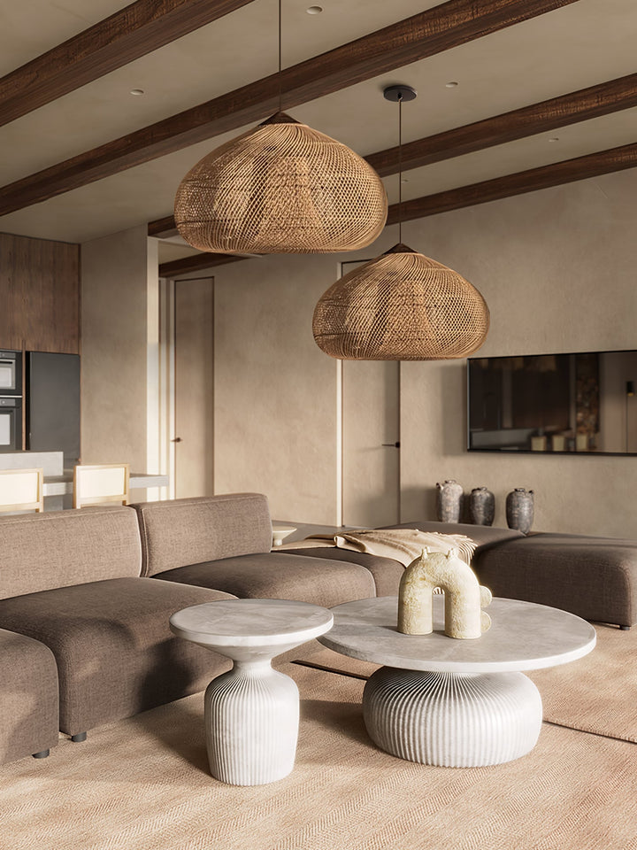 Iluminación natural para sala de estar: lámpara colgante hecha a mano, estilo arpa.