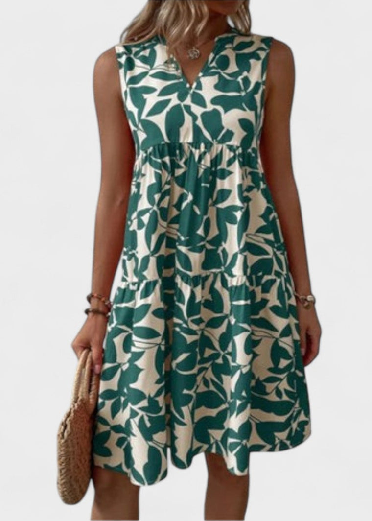 Vestido de verano floral para mujer, corte A y escote V. Ideal para playa o fiesta, algodón transpirable.