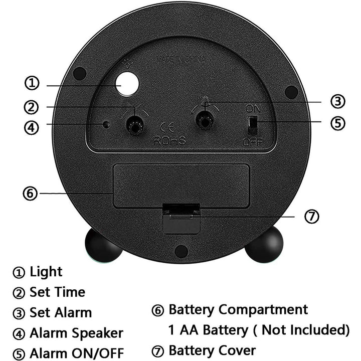 Reloj despertador portátil de 10 cm con esfera analógica y luz para la noche.