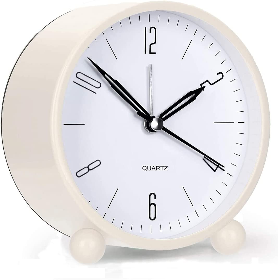 Reloj analógico silencioso de 10 cm con luz nocturna y alarma potente.