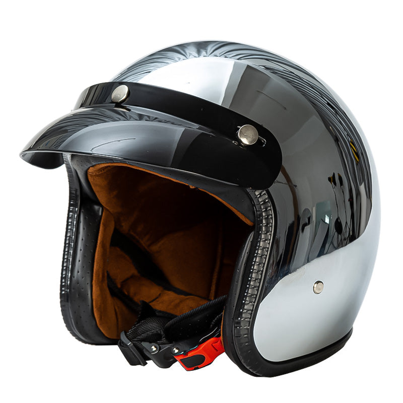 Casco abierto retro plateado 3/4 para motocicleta, estilo vintage, seguridad DOT/ECE.