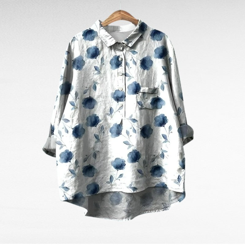 Blusa estampada fluida vintage para mujer. Moda cómoda y elegante para primavera y verano.