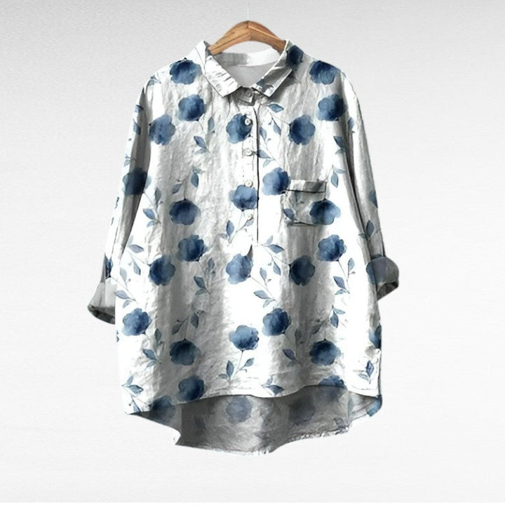 Blusa estampada fluida vintage para mujer. Moda cómoda y elegante para primavera y verano.