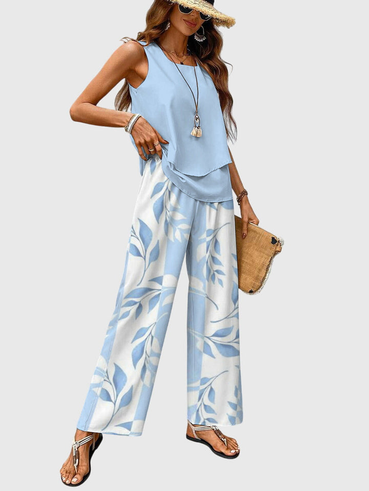 Ropa casual de verano para mujer, conjunto 2 piezas con estampado floral. Estilo fresco, cómodo y perfecto para vacaciones.