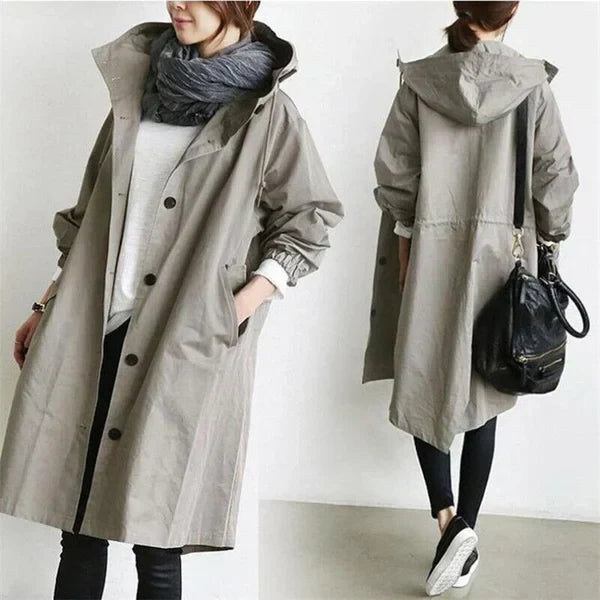 Trench coat impermeable oversize de media longitud para mujer, ideal moda otoño-primavera.