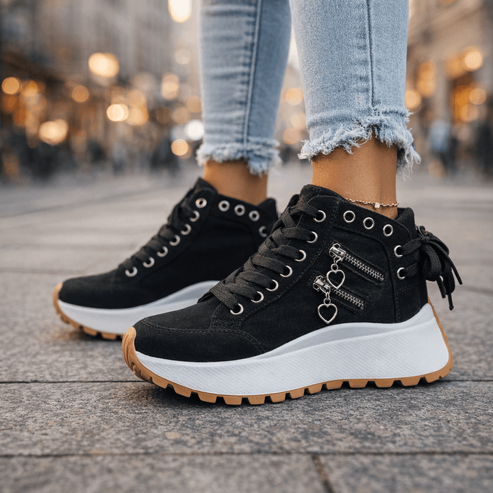 Zapatillas de mujer urbanas con plataforma chunky y cremalleras. Un calzado moderno y versátil para tu día a día.