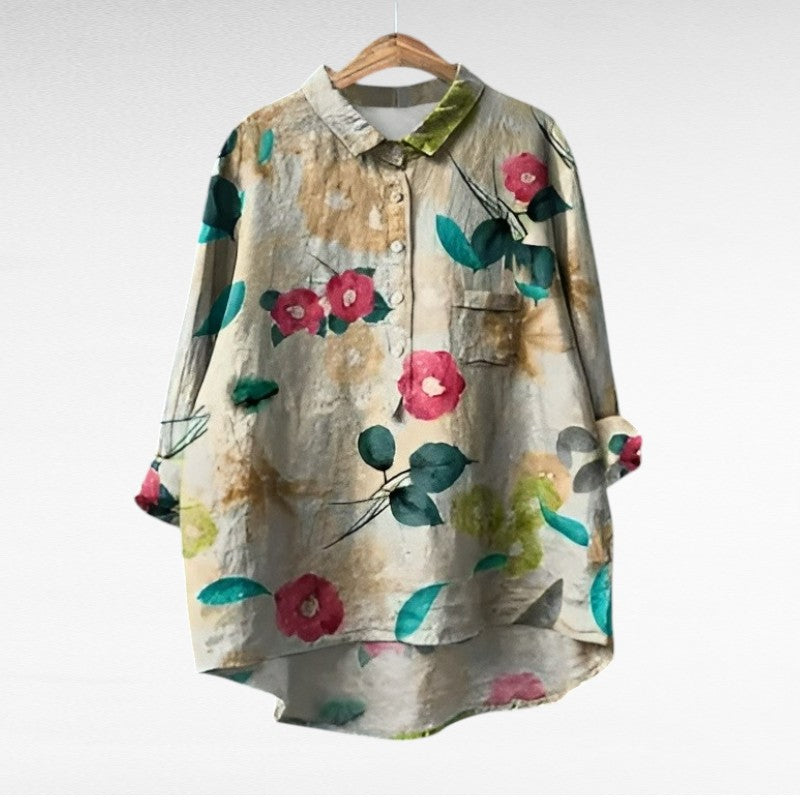 Blusa vintage elegante para mujer, estampada y cómoda. Estilo casual de moda para primavera y verano.