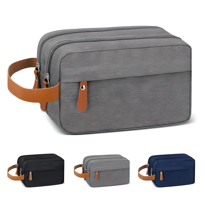Organizador de aseo para hombre. Neceser compacto para viaje, mantiene accesorios personales ordenados con estilo.