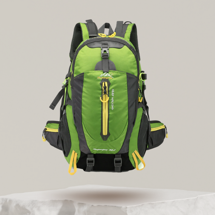 Mochila de montaña unisex con sistema de organización. Impermeable, ideal para largas rutas y camping. Diseño robusto.