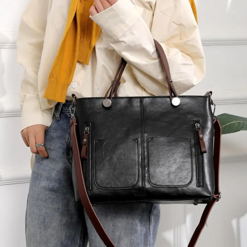 Bolso de cuero sintético premium, diseño vintage de hombro para mujer, muy elegante.