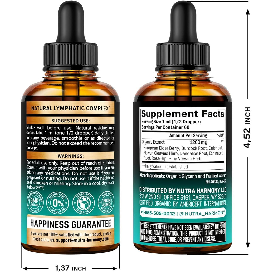 Gotas naturales para el sistema linfático, promueven la desintoxicación y el bienestar general del cuerpo.