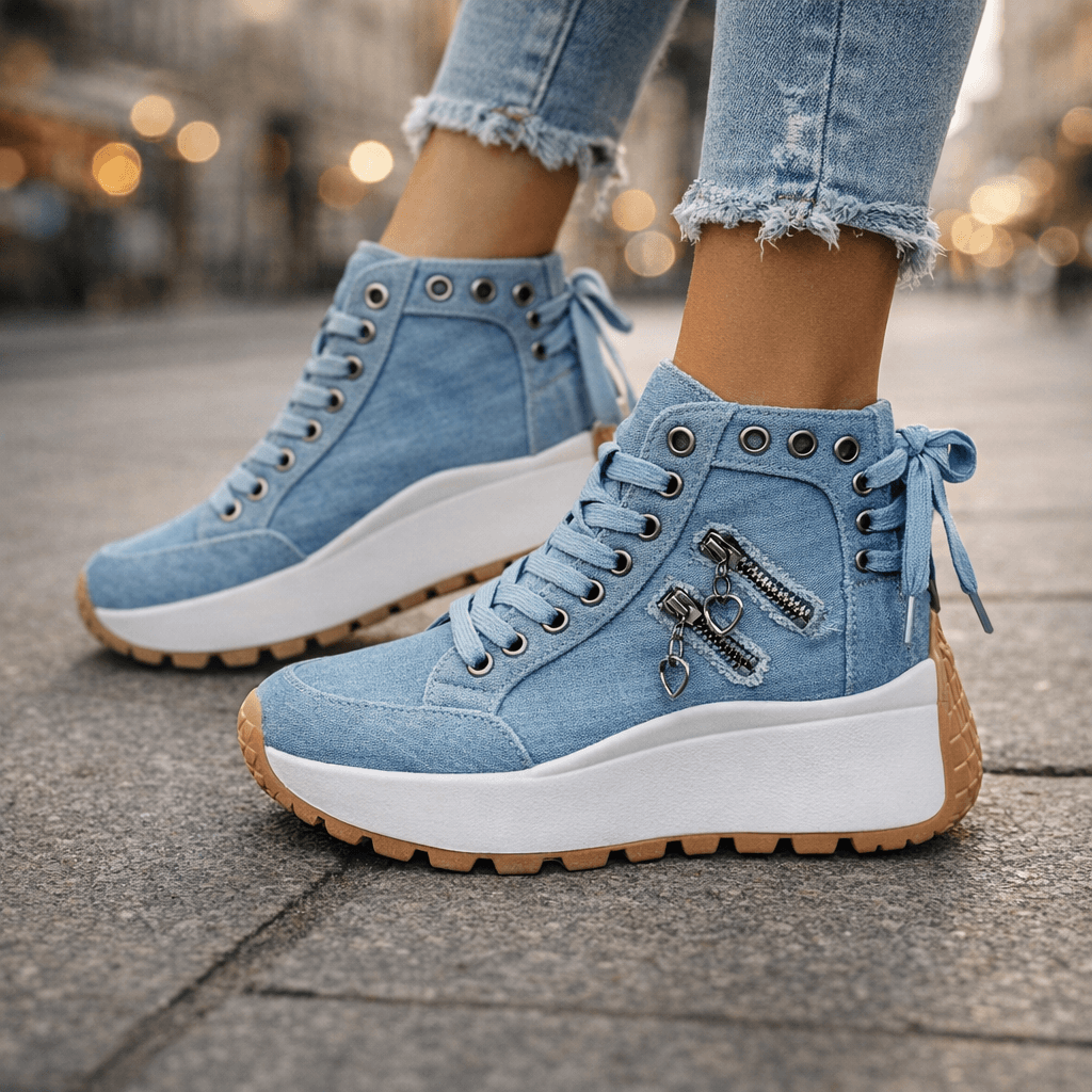 Calzado de moda para mujer: zapatillas urbanas chunky con plataforma alta y cremalleras. Estilo casual moderno.