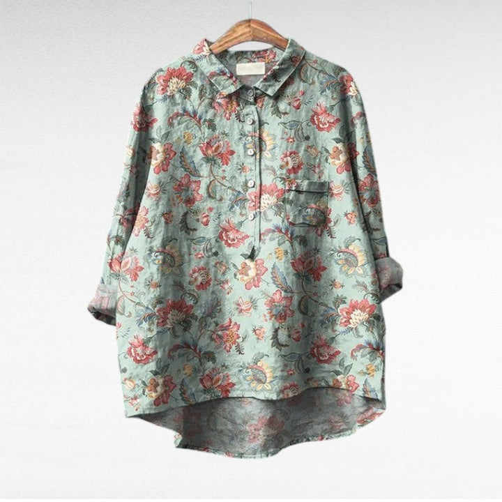 Blusa elegante de mujer, estilo estampado casual con mangas largas. Perfecta para el verano, cómoda y a la moda.