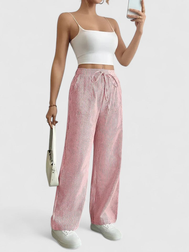 Pantalón ancho gris oscuro, transpirable y ligero. Cintura adaptable para mujer.