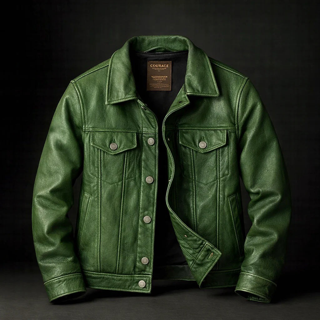 Chaqueta de cuero sintético para hombre, estilo americano vintage. Abrigo casual con solapa, ideal para entretiempo.