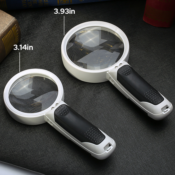 Potente lupa 20X con iluminación LED para lectura clara y detallada para personas con baja visión.