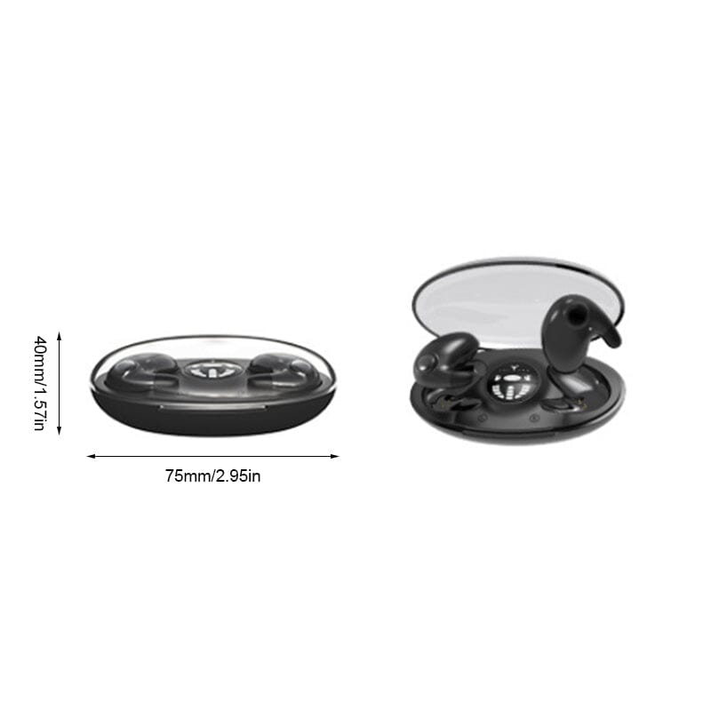 Persona relajándose con auriculares invisibles inalámbricos, confortables para el descanso diario.