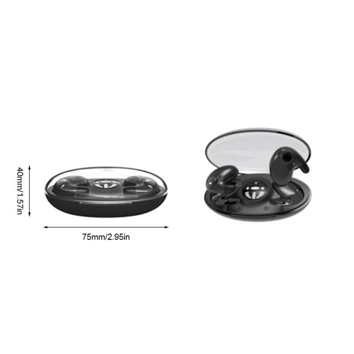 Persona relajándose con auriculares invisibles inalámbricos, confortables para el descanso diario.