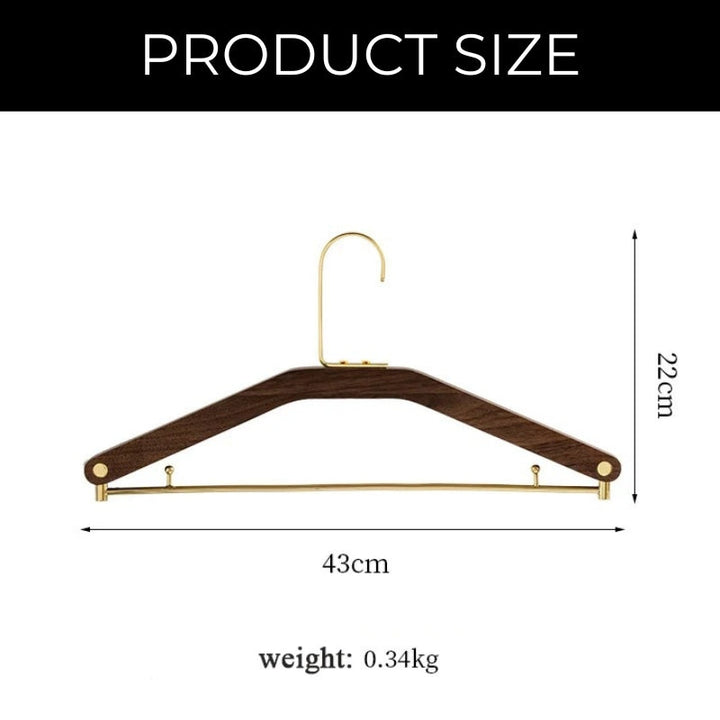 Set de perchas resistentes de madera de nogal sólido para ropa, ideales para organización duradera en armario.
