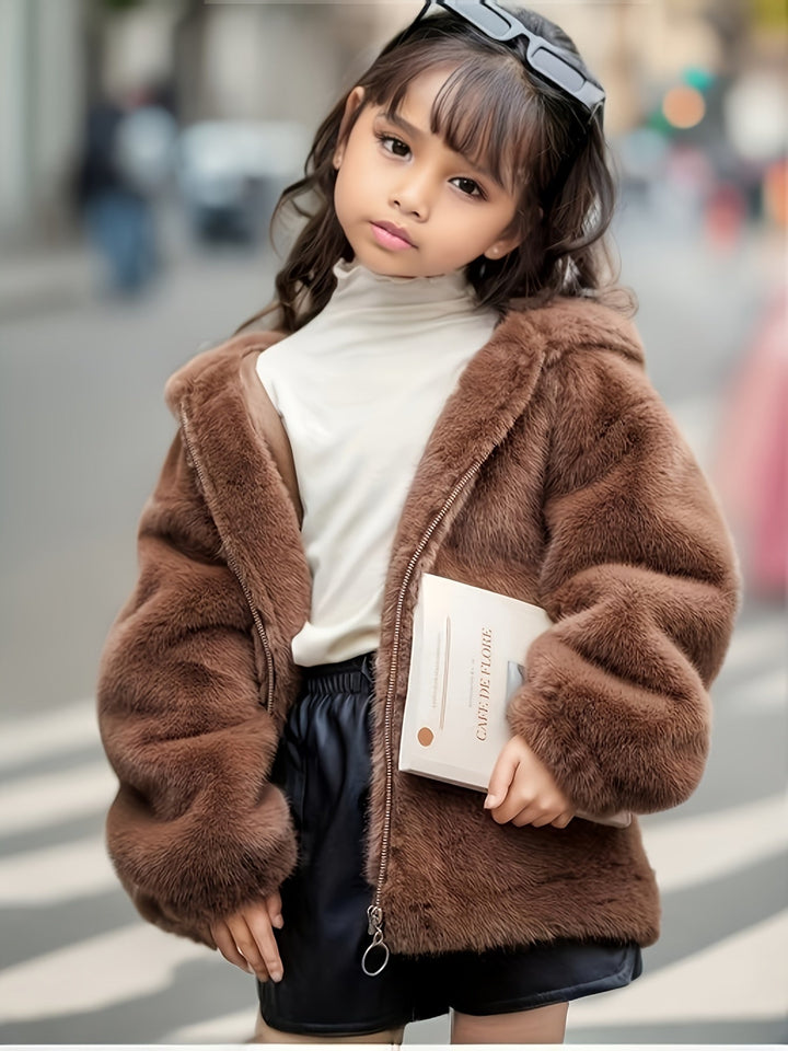 Chaqueta de niña con capucha y orejitas, ideal para juegos al aire libre. Comodidad y estilo.