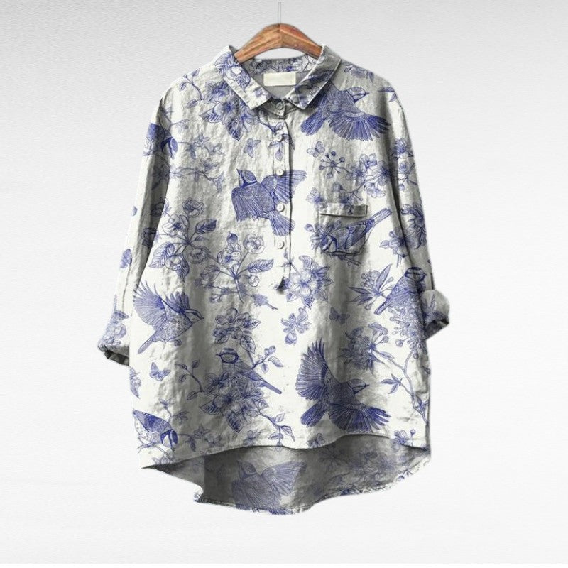 Blusa cómoda y ligera para mujer, perfecta para el verano. Diseño estampado moderno y elegante con mangas largas.