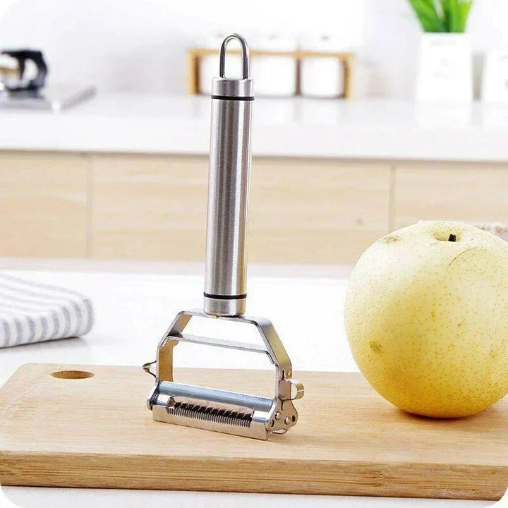 Rallador de verduras de acero inoxidable para juliana, ideal para preparar ensaladas y guarniciones saludables.
