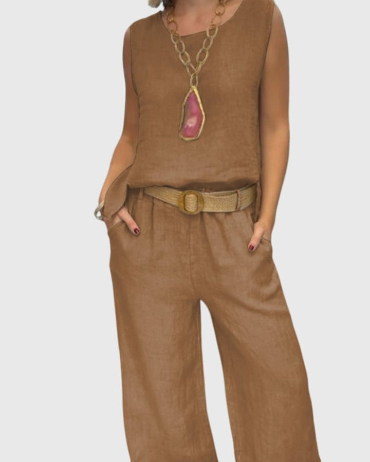 Conjunto de dos piezas bohemio para mujer, ideal para vacaciones de verano. Estilo fluido, casual y elegante.