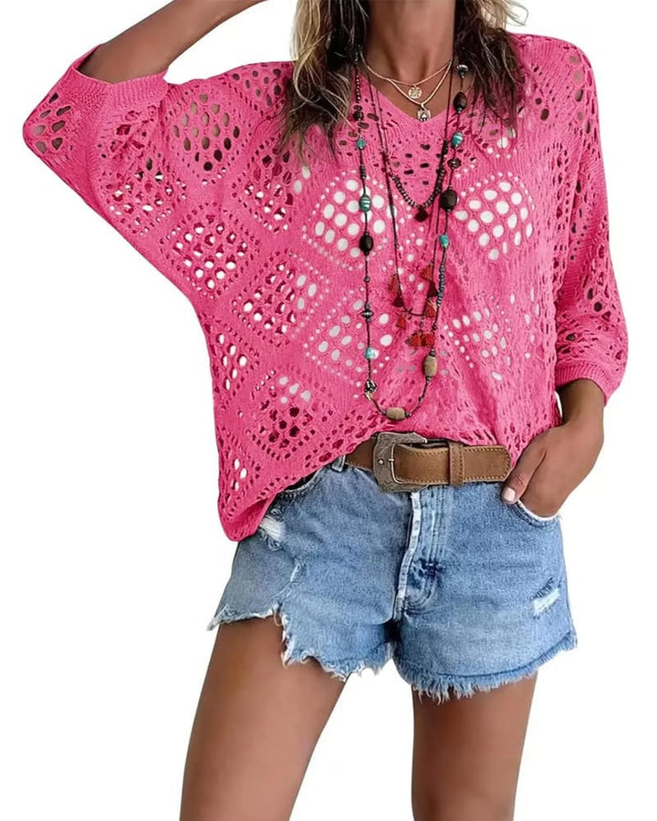Suéter de mujer con estilo boho chic, tejido ligero y transpirable, ideal para el verano casual.