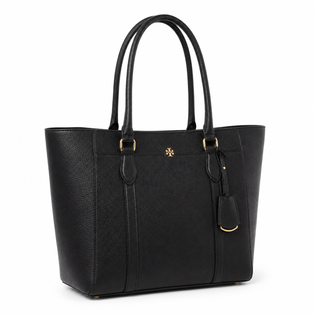 Elegante bolso tote de piel negro para mujer, accesorio de moda ideal para el día a día.