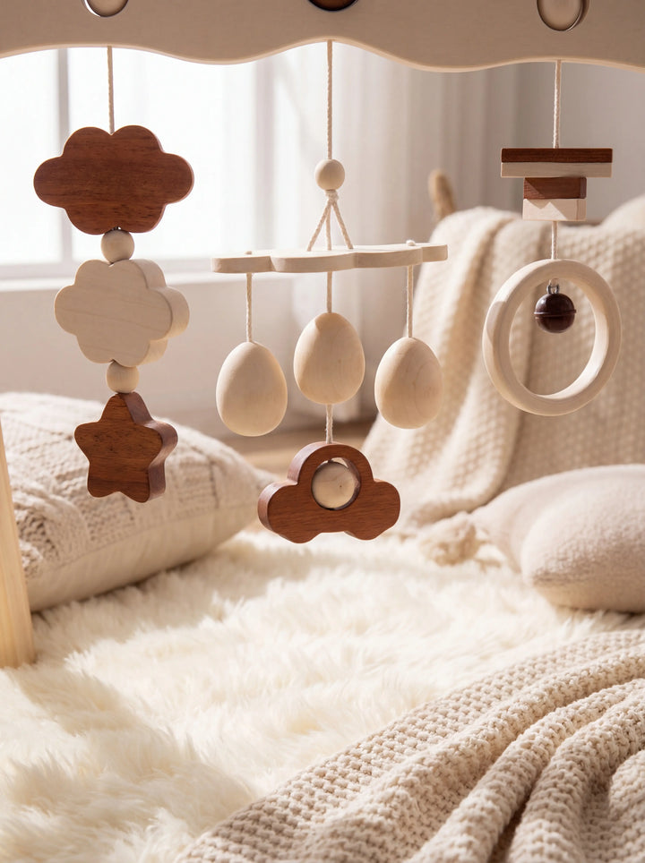 Juguete de madera multicolor, arco de actividades sensorial para bebés. Fomenta el desarrollo motor.
