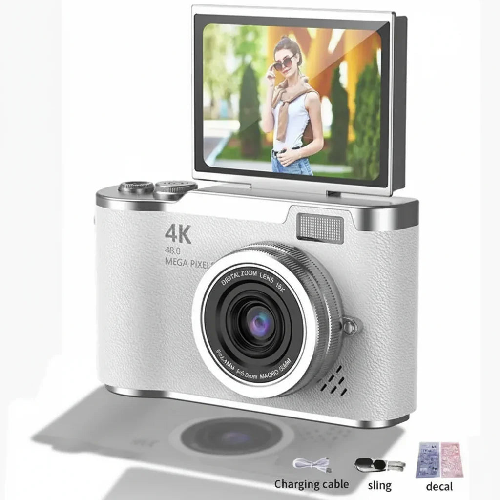 Disfruta de videos 4K y fotos 48 MP con esta cámara digital de pantalla abatible. Ideal para vlogs.