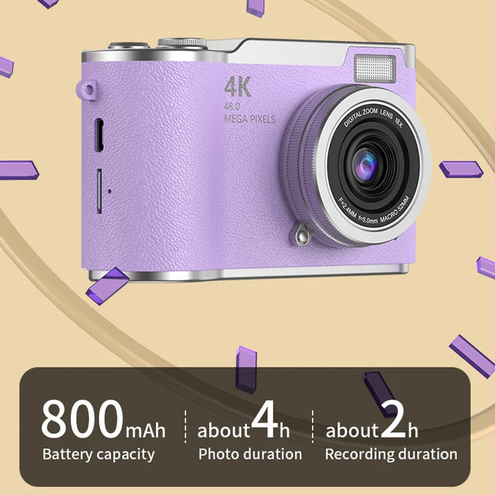 Cámara digital 4K, 48 MP. Fácil de usar, pantalla abatible ideal para videos de viaje y selfies.