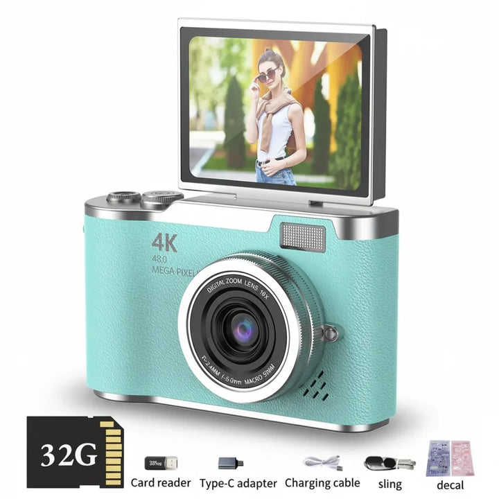 Cámara digital portátil 4K. Pantalla abatible para selfies y vlogging fácil, con 48 MP.