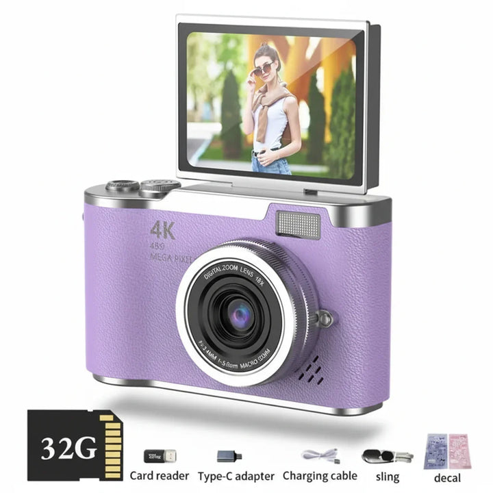Cámara 4K para videos, fotos 48 MP, con zoom digital 8X. Fácil de usar y compacta para viajes.