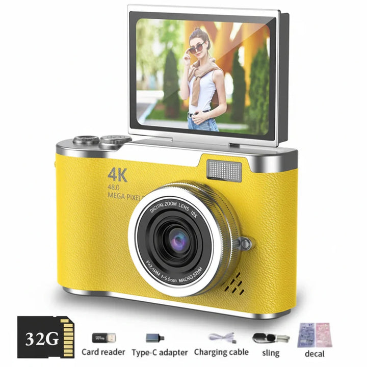 Captura momentos 4K con esta cámara digital de 48 MP y pantalla abatible. Ideal para fotos y videos.