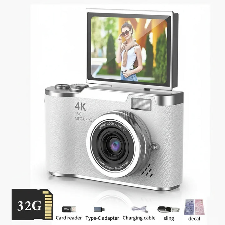 Cámara digital 4K, 48 MP, zoom 8X. Pantalla abatible ideal para creadores de contenido y vlogs.