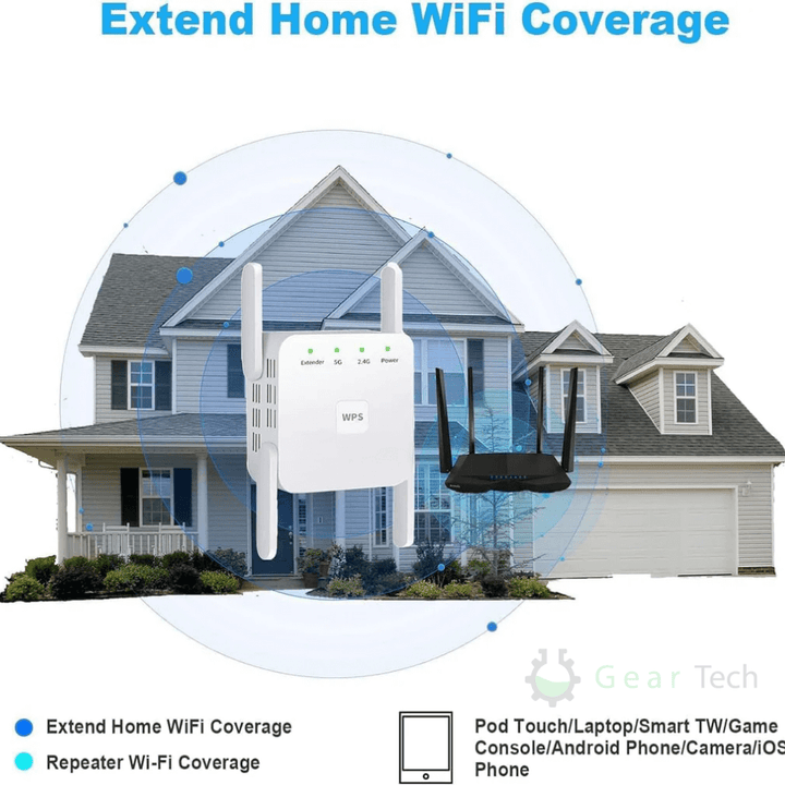 Repetidor WiFi inteligente. Mejora señal, doble banda 5G/2.4GHz. Red inalámbrica sin interrupciones.
